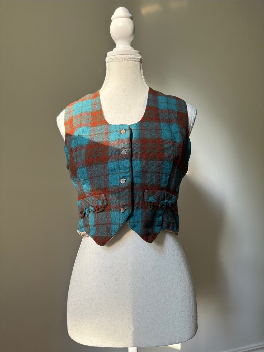 HILANDER Vintage 100% Wool Cropped‎ Plaid Preppy Twee Academia Vest XS